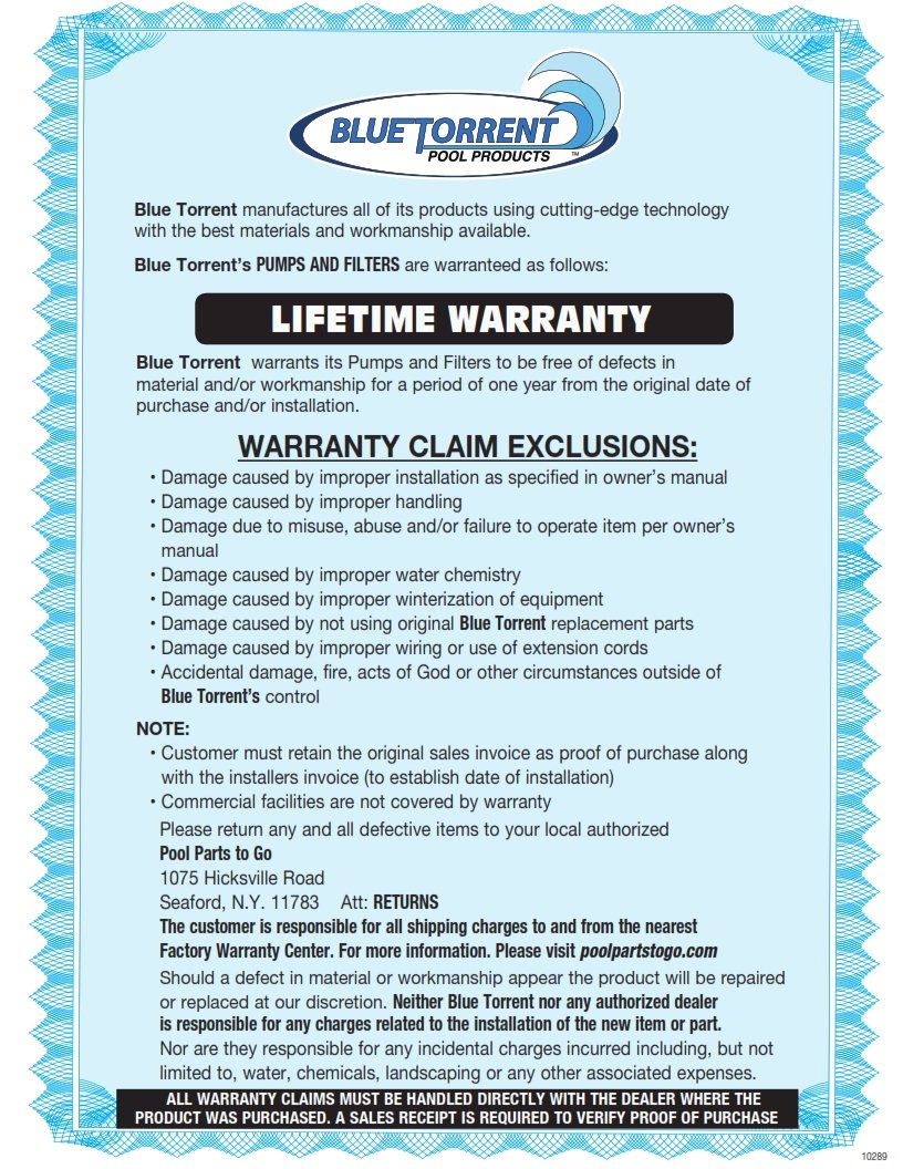 1 HP Energy Star Certified Variable Speed In Ground Blue Torrent Cyclone Swimming Pool Pump Qualifies for Utility Rebates Includes 100% Lifetime Warranty