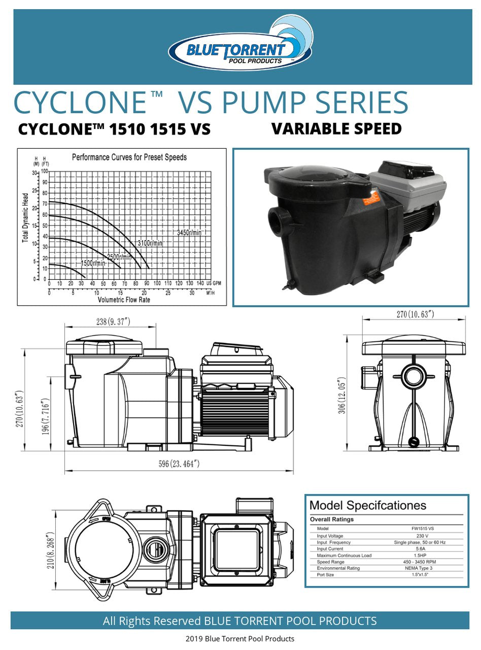 1 HP Energy Star Certified Variable Speed In Ground Blue Torrent Cyclone Swimming Pool Pump Qualifies for Utility Rebates  Includes 100% Lifetime Warranty